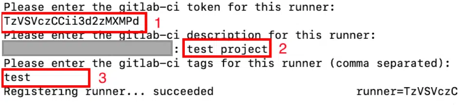 Please enter the it lab—ci 
token for this runner: 
TzVSVczCCii3d2zMXMPd 1 
b—ci 
or this run 
. test roject 2 
Please enter the gitlab—ci 
tags for th1S runner (co 